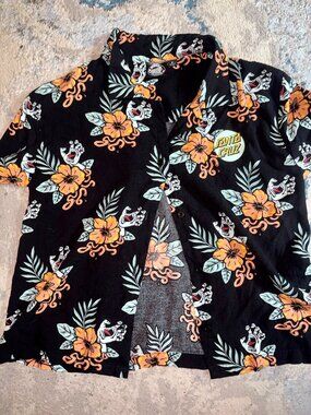 Santa Cruz Skateboards Black Floral Shirt Size M Screaming Hands